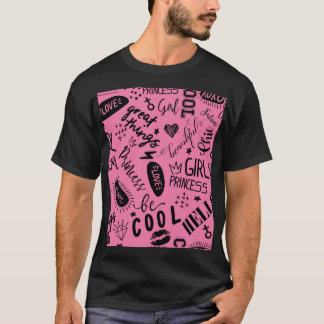 Camiseta Meninas Caligráficas: Padrão de Moda Sem Olho