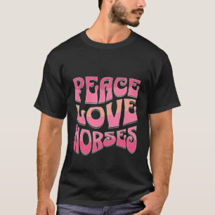 Camiseta Meninas Cavalo Retro Paz Amor Cavalos Rosa Ondulad