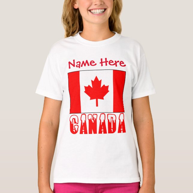 Camiseta Meninas com Bandeira Canadense Personalizada Herit (Frente)