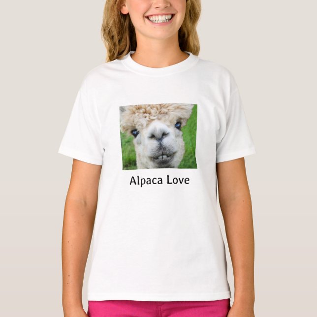 Camiseta Meninas com Foto Adorável de Alpaca (Frente)