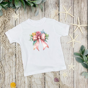 Camiseta Meninas Coquette com Florais de Arco Rosa em Aquar