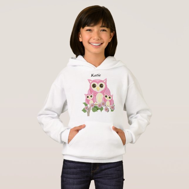 Camiseta Meninas corujas rosa editáveis (Frente Completa)