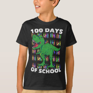 Camiseta Meninas Crianças Estudantes T Rex 100 Dias De Esco
