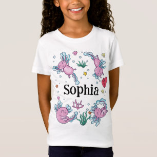 Camiseta Meninas Cute e Moderno Rosa Axolotl e Crianças de 