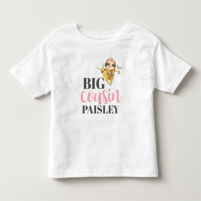 Camiseta Meninas Cute Sloth Big Cousin Personalizadas (Frente)