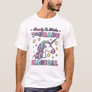 Camiseta Meninas da 7ª série de volta às aulas Gif Unicórni