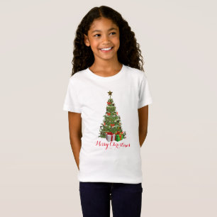 Camiseta Meninas da Árvore de Natal Festa Branco