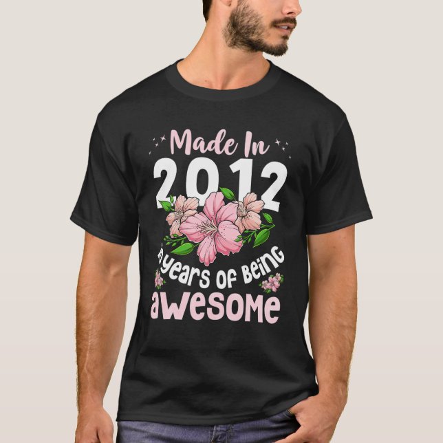 Camiseta Meninas De 10 Anos Floral 10º Nascer De Aniversári (Frente)