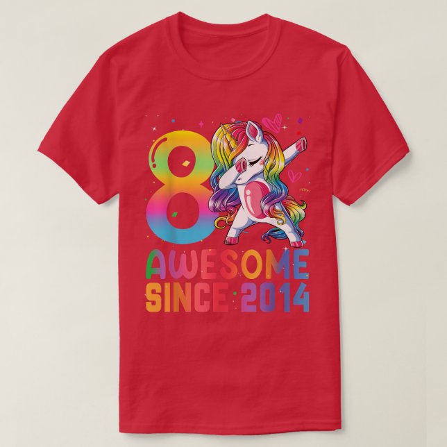 Camiseta Meninas De 8 Anos Incríveis Desde 2014 Dabbing Uni (Frente do Design)