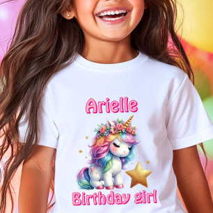 Camiseta Meninas de aniversário de estrela mágica unicórnio