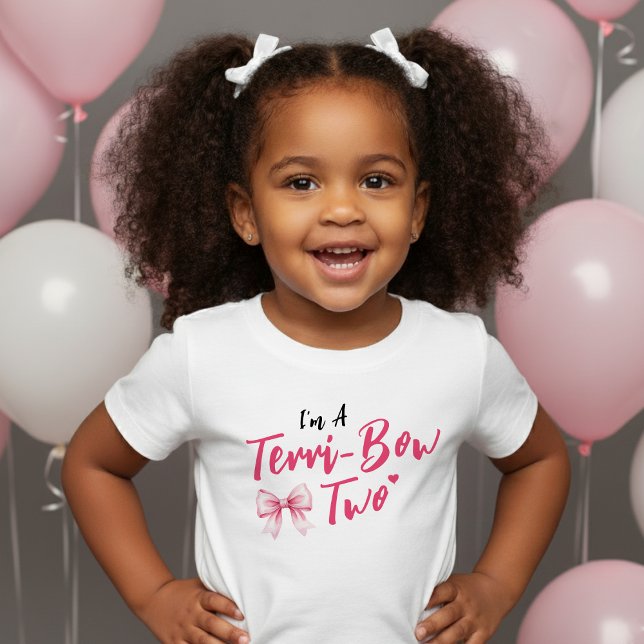 Camiseta Meninas de Laço Rosa Festa de Aniversário de 2 Ano (Pink Bow Girls 2nd Birthday Party Terrible Two Toddler T-shirt
)