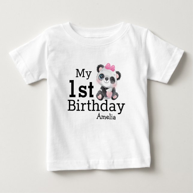 Camiseta Meninas de Panda Cuta Personalizadas Primeiro Aniv (Frente)