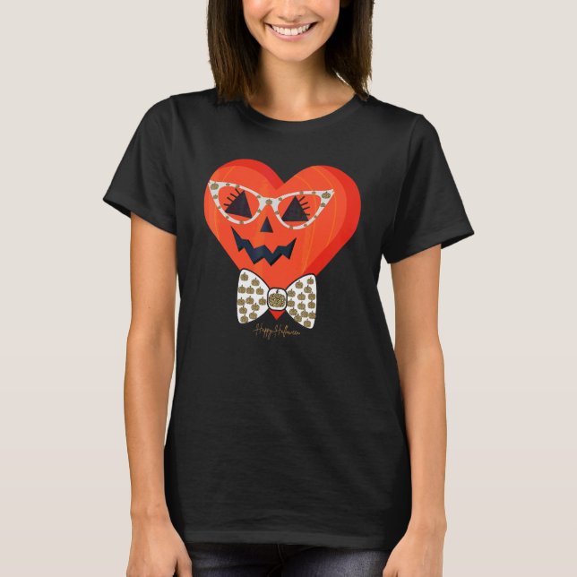 Camiseta Meninas de rosto de abóbora fofa com óculos estamp (Frente)