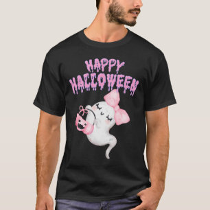 Camiseta Meninas de Roupa de Queda de Fantasmas Cute, Rosa,