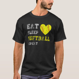 Camiseta Meninas de Softbol Comem Dormem Softbol Repetem