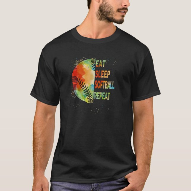 Camiseta Meninas de Softbol Mulheres Crianças Comem Dormem  (Frente)