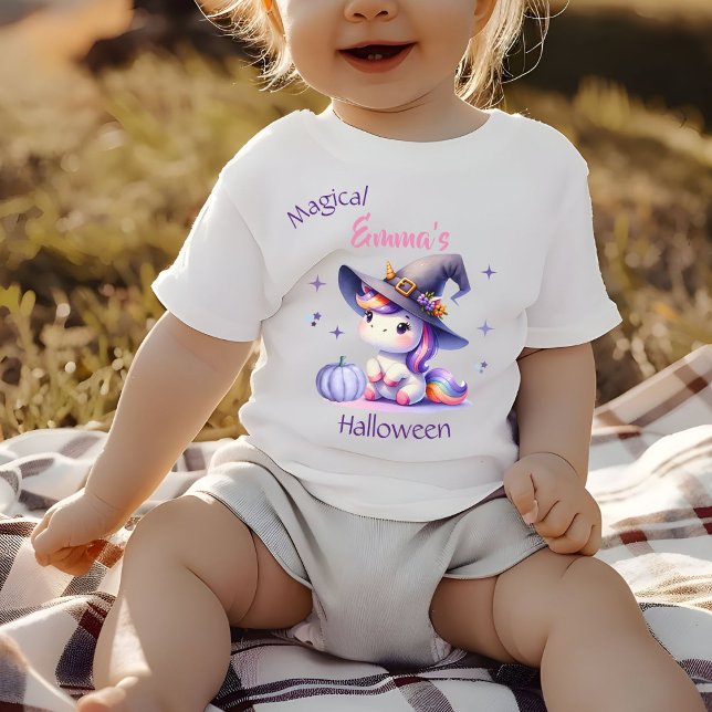 Camiseta Meninas de unicórnio fofas no Halloween com nome (Criador carregado)
