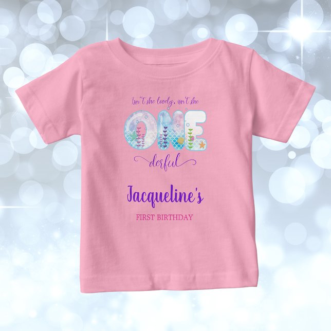 Camiseta Meninas Debaixo do Mar 1º Aniversário Rosa (Under the sea girls 1st birthday pink t-shirt.)