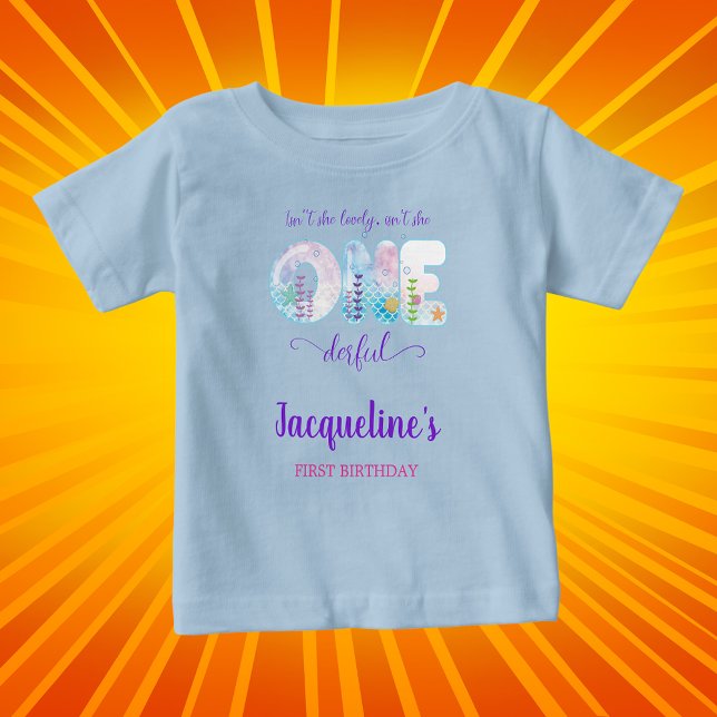 Camiseta Meninas Debaixo do Mar Festa de 1º Aniversário Azu (Under the sea girls 1st birthday T-shirt
)