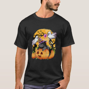 Camiseta Meninas Dia das Bruxas Gato Abóbora Chapéu de Brux