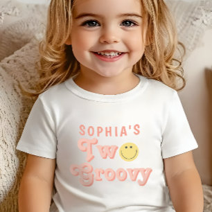 Camiseta Meninas Dois Groovy Aniversário Rosa Retrô  