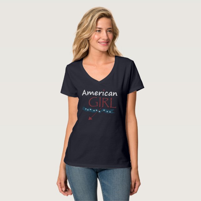 Camiseta Meninas e Mulheres Americanas Vermelhas Azul Patri (Frente Completa)