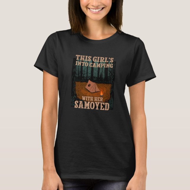 Camiseta Meninas Em Acampamento Com Seu Cachorro Samoyed Bj (Frente)