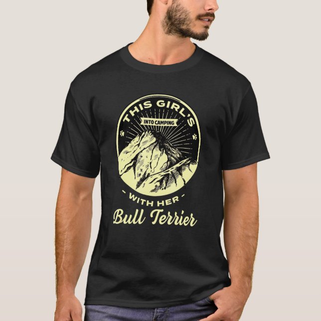 Camiseta Meninas Em Acampamento Com Sua Touro Terrier Bully (Frente)