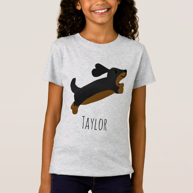 Camiseta Meninas Engraçadas Cão Negro Cachorrão Cartoon & N (Frente)