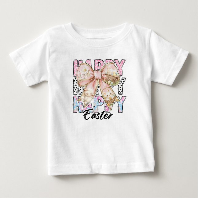Camiseta Meninas Feliz Páscoa Coquette Laço (Frente)