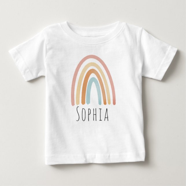 Camiseta Meninas Fofo Rosa Boho Aquarela Arco-Íris (Frente)