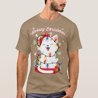 Camiseta Meninas Gatos Luzes de Natal gatinho Retrato S