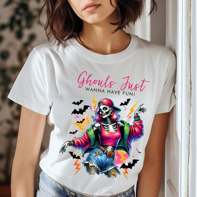 Camiseta Meninas Ghouls Noite Festa Adulta do Halloween (Criador carregado)