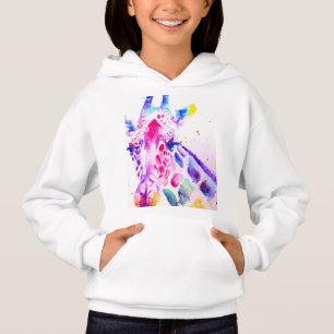 Camiseta Meninas Girafa Aquarela Roxo Fofo Animal De Zoológ