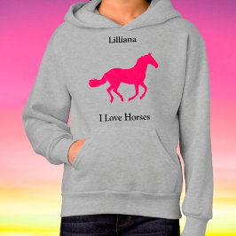Camiseta Meninas "I Love Horses" Cavalos Rosa Hoodie