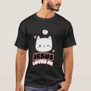 Camiseta Meninas Jesus Me Ama Gatinho Fofo Corações de Gato