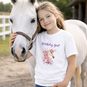 Camiseta Meninas Lindos Cavalos Floral Pastel Aniversário