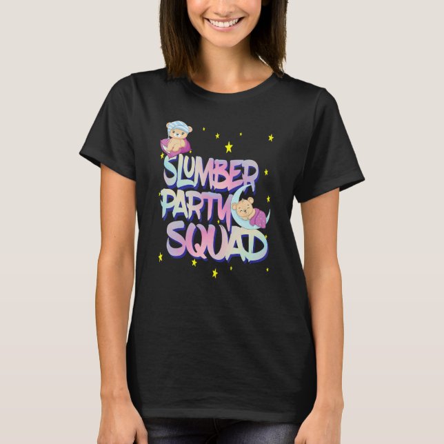 Camiseta Meninas Meninas Teddy Bear Sleepover Squad Para Es (Frente)