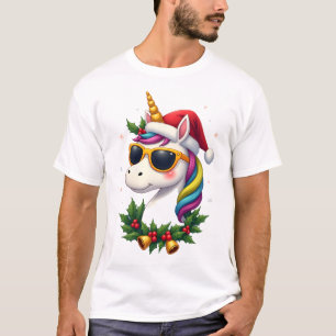 Camiseta Meninas Meninos Unicórnio de Natal Xmas Papai Noel