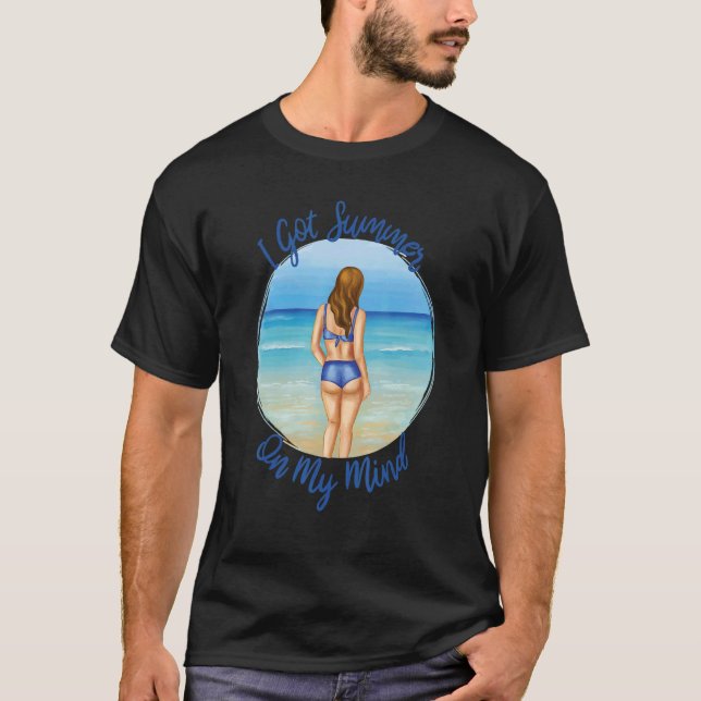 Camiseta Meninas Mulher Bikini Fechando o Oceano Feriado de (Frente)