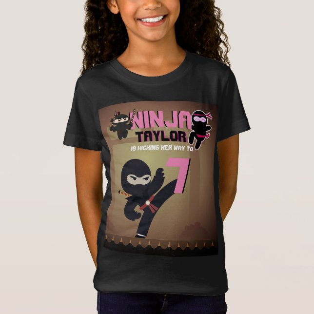 Camiseta Meninas NINJA Kicking It Karate Warrior Pink (Frente)
