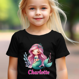 Camiseta Meninas Nome personalizado da Sereia preto