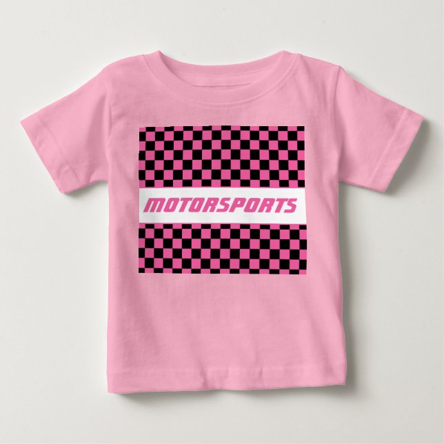 Camiseta Meninas Padrão Xadrez Rosa e Preto (Frente)