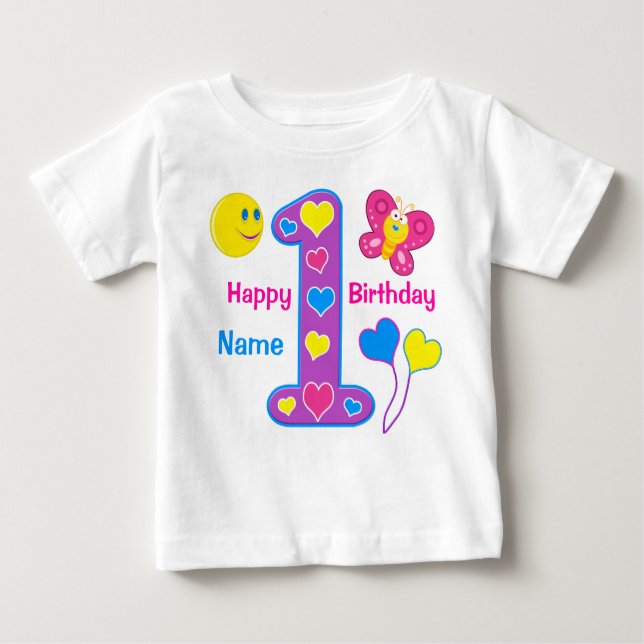 Camiseta Meninas Personalizadas Primeiro Aniversário, Nome (Frente)