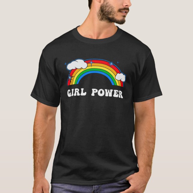 Camiseta Meninas Poder Meninas Fofas Vibração Arco-íris Fem (Frente)