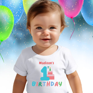 Camiseta Meninas Primeiro Bolo Rosa de Aniversário Personal