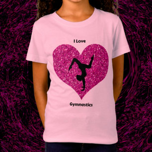 Camiseta Meninas Que Eu Amo Gymnastics Glitter Heart Shirt