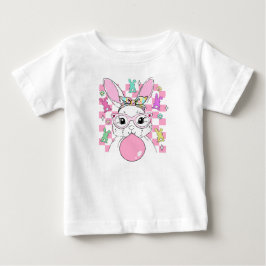 Camiseta Meninas Retrô Xadrez Rosa Coelho de Páscoa