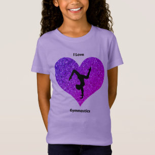 Camiseta Meninas Roxas Eu Adoro Ginástica Coração