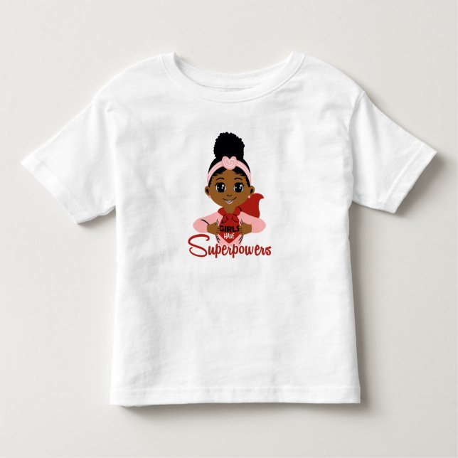 Camiseta Meninas Têm Superpoderes Capa de Super-Heroína Neg (Frente)